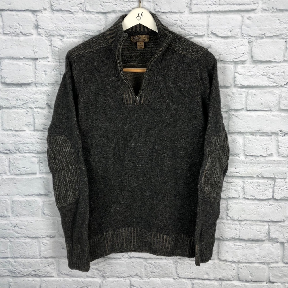 Blue Pronto Uomo Gray 1/4 Zip 100% Wool Sweater L